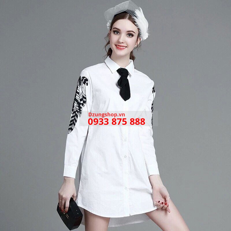 Áo Sơ mi cách điệu dáng dài xuân hè 2016